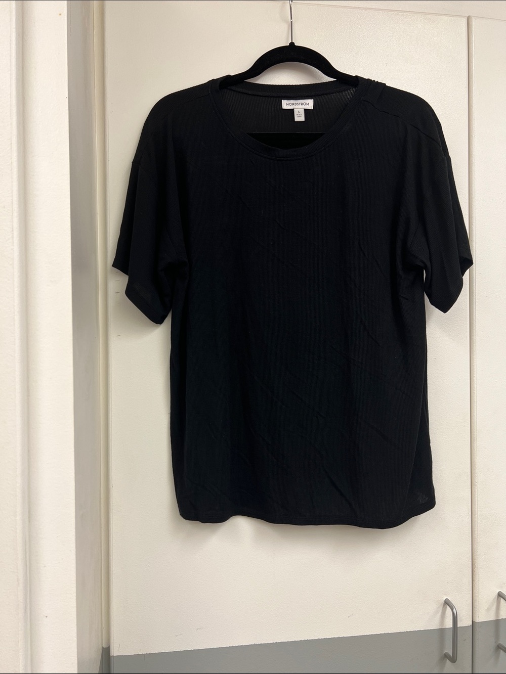 Nordstrom Ribbed Knit Black Short Sleeve Crew Tee Soft Tendel Modal Stretchy